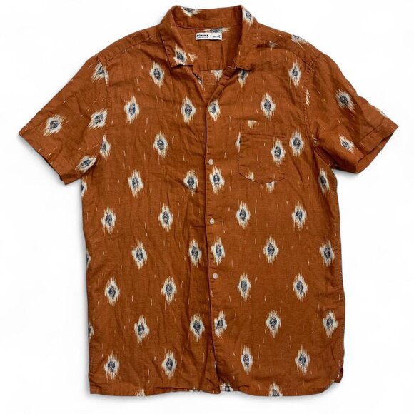 Sonoma Men’s Orange White Patterned Linen Cotton Button Up Shirt Size M - Picture 1 of 4
